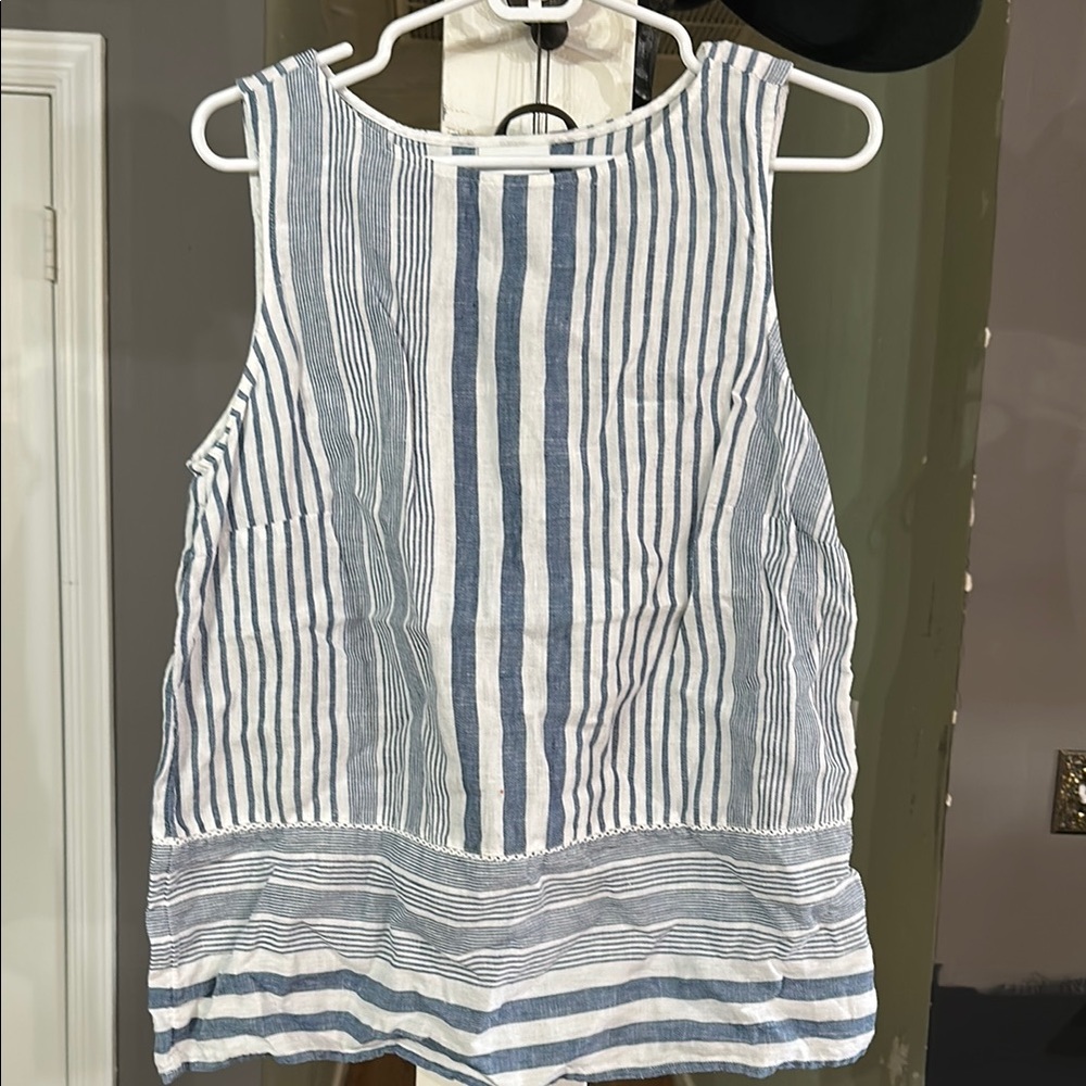 Striped Linen Blue and White Women's Sleeveless Top
